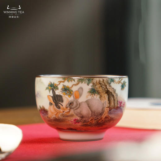 问鼎汝瓷鼎峰系列月白精工款敦善杯（粉彩绘画桂花双兔）（缺货） 商品图0