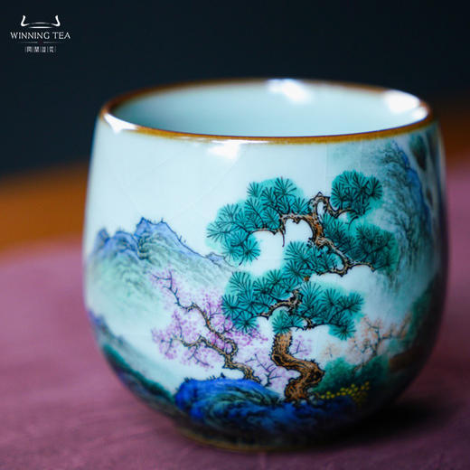 问鼎汝瓷天青老款金钟杯 （绘画山水）（缺货） 商品图3