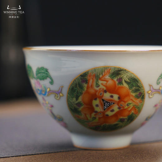 问鼎汝瓷鼎峰系列月白精工款折口杯（三兔共耳） 商品图1