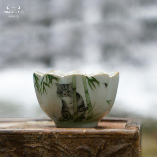 问鼎汝瓷鼎峰系列天青老款菡萏杯（绿意方闲） 商品图0