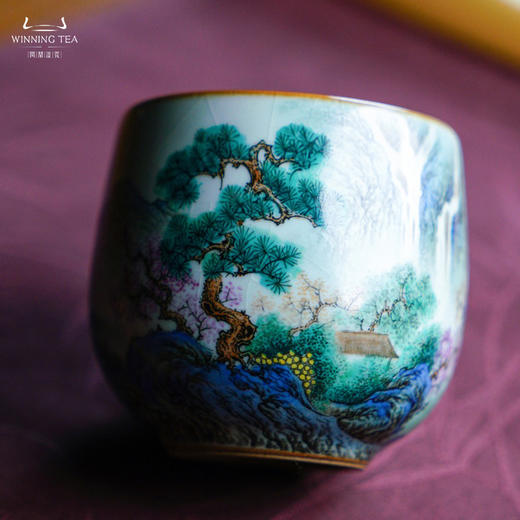 问鼎汝瓷天青老款金钟杯 （绘画山水）（缺货） 商品图2
