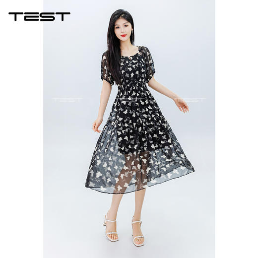 夏上新时尚蝴蝶印花修身气质连衣裙4242127 商品图2