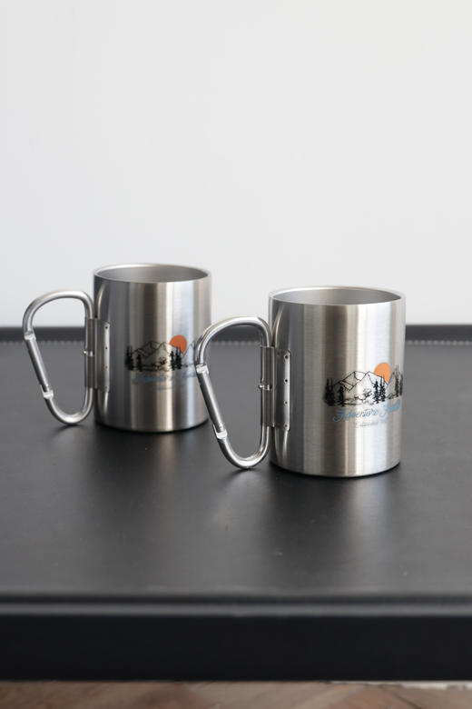 出口单 户外风格304双层不锈钢登山扣手柄拉丝工艺马克杯 PJ906 商品图0