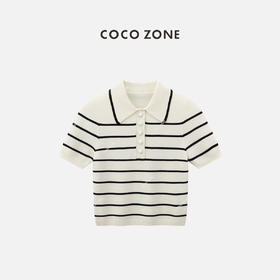 COCO ZONE 2024女士条纹短袖上衣POLO翻领毛针织衫CC1A0576