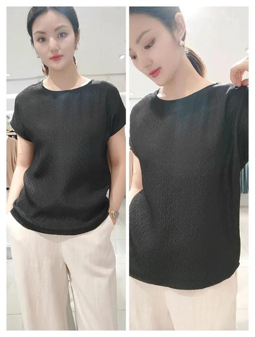 488105三色真丝雕花上衣，粉 黑  蓝 L-4XL 商品图11