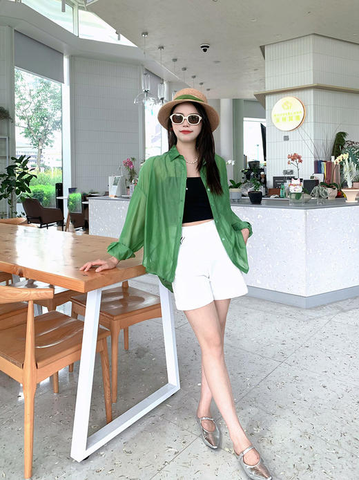 夏季多巴胺轻薄衬衫反领净色长袖衬衫 9522020013 商品图2