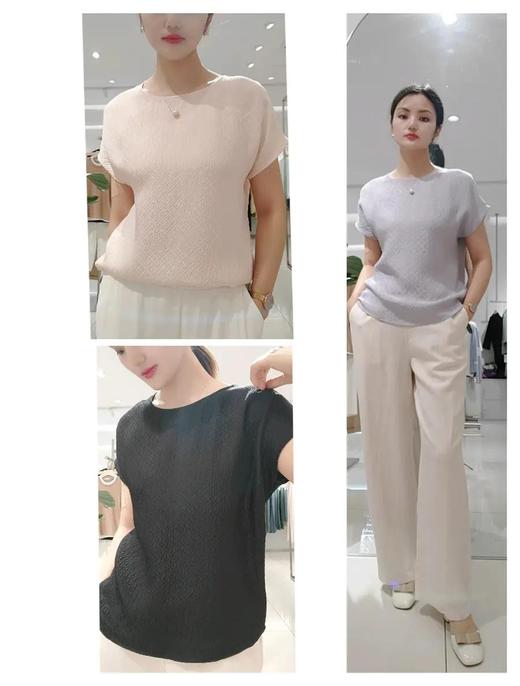 488105三色真丝雕花上衣，粉 黑  蓝 L-4XL 商品图10