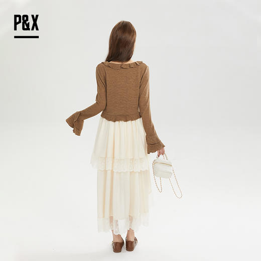 P&X设计师女装秋季蕾丝连衣裙优雅套装长裙  824314195 杏/咖 商品图3
