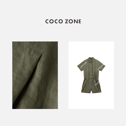 COCO ZONE 100亚麻设计感连体裤气质翻领连体衣CC1B1468 商品图2
