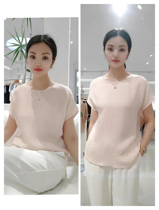 488105三色真丝雕花上衣，粉 黑  蓝 L-4XL 商品图12