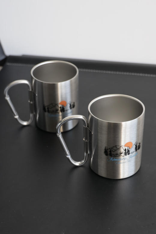 出口单 户外风格304双层不锈钢登山扣手柄拉丝工艺马克杯 PJ906 商品图1