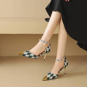 【预售5天】尖头高跟一字带，中空细跟包头单鞋LD&6845