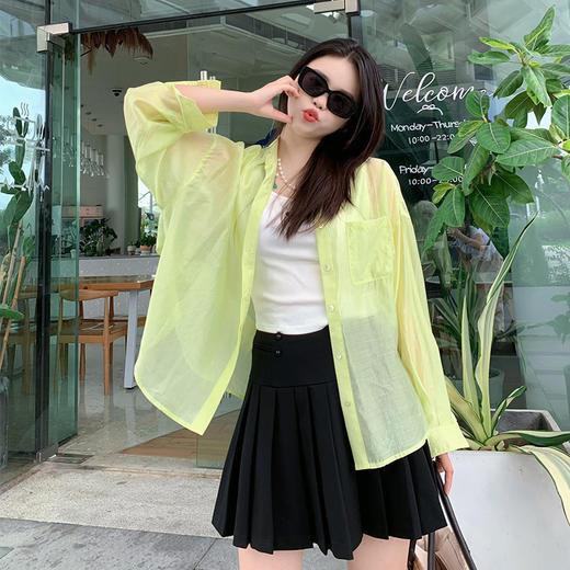 夏季多巴胺轻薄衬衫反领净色长袖衬衫 9522020013 商品图0