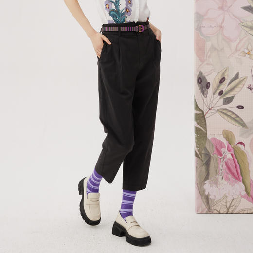 谜底高腰休闲裤女2024秋款通勤风百搭两粒扣萝卜九分裤248MK8004 商品图1