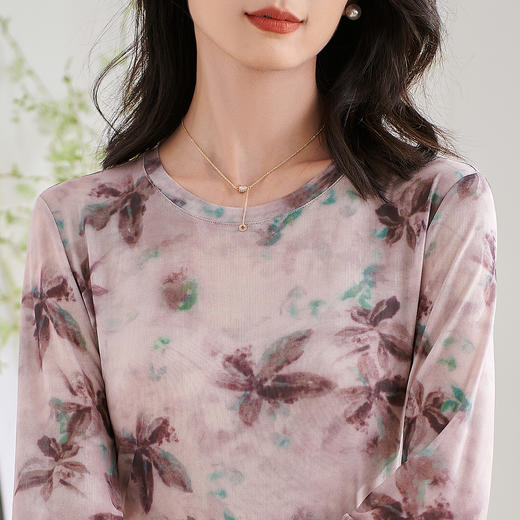 【仅剩S/L】米思阳2025秋季新款水墨晕染艺术感衬衫柔软舒适弹力打底小衫3187 商品图4