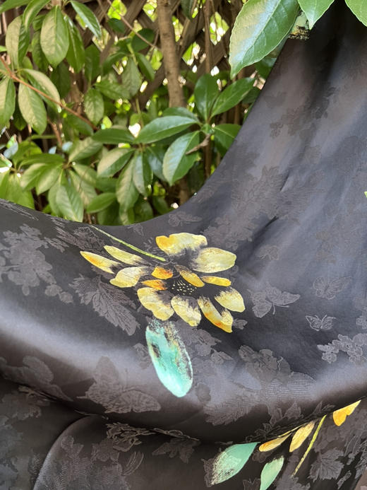 78-5 梧栖高端新中式 基础款 夏荷 黑色提花 开衩半身长裙 商品图11