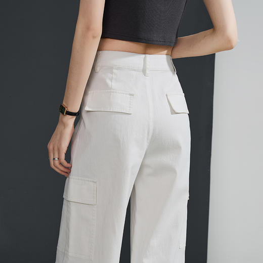 逸阳大口袋白色工装牛仔裤女2024夏季新款宽松显瘦阔腿长裤子1094 商品图4