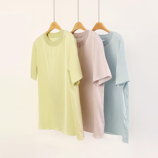 【清爽凉感】桑蚕丝舒适透气T恤女宽松打底小衫女上衣家居服金三塔  YSFEB708 商品图1