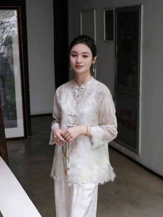  盛唐牡丹 |九重天纹真丝欧根缎外套 商品图0