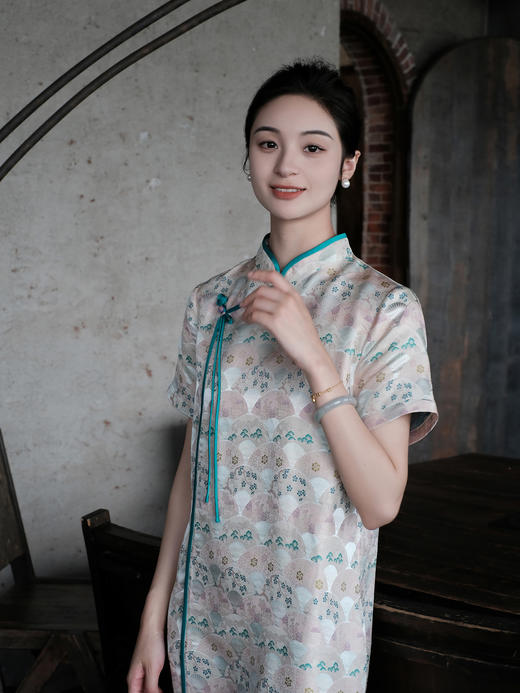 盛唐婧 |烂漫樱花真丝宋锦新中式连衣裙 商品图1
