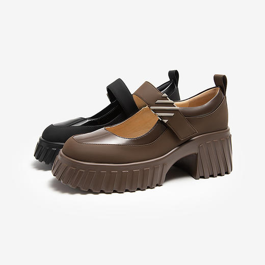 千百度饼干厚底玛丽珍鞋女秋季浅口漆皮增高单鞋小皮鞋A24406319 商品图1