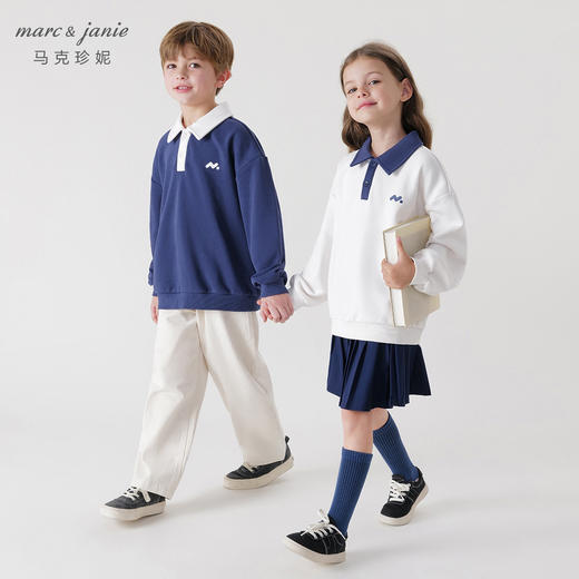 马克珍妮男女童超舒棉polo领休闲卫衣儿童宽松上衣春装新款240265 商品图2