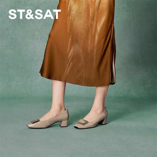 星期六经典方头金属扣粗跟单鞋SSC3111087 商品图3