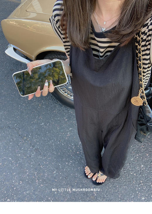 金蘑菇菇 Marylenone周末的慢节奏 黑色背带裤 商品图0