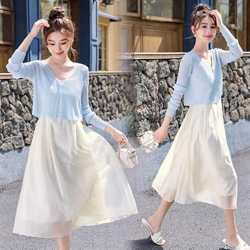 款防晒冰丝针织长袖短外套配吊带裙两件套SYY2619T 商品图1