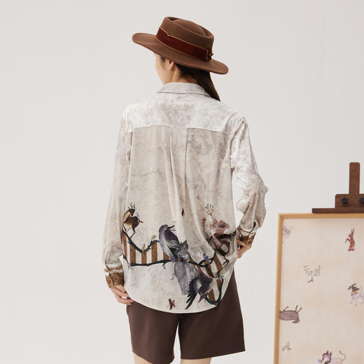 【湘绣系列】谜底丝绒印花衬衫长袖女2024秋复古风衬衣243GC1178 商品图2