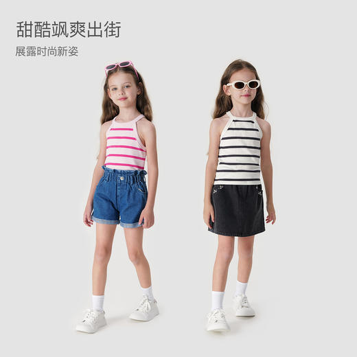 马克珍妮2024年夏装新款 女童时尚条纹挂脖背心 240608 商品图1
