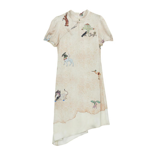 谜底旗袍裙女2024秋新品新中式主题印花修身连衣裙短袖243ML1071 商品图4