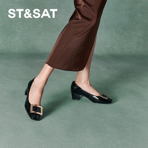星期六经典方头金属扣粗跟单鞋SSC3111087 商品图2