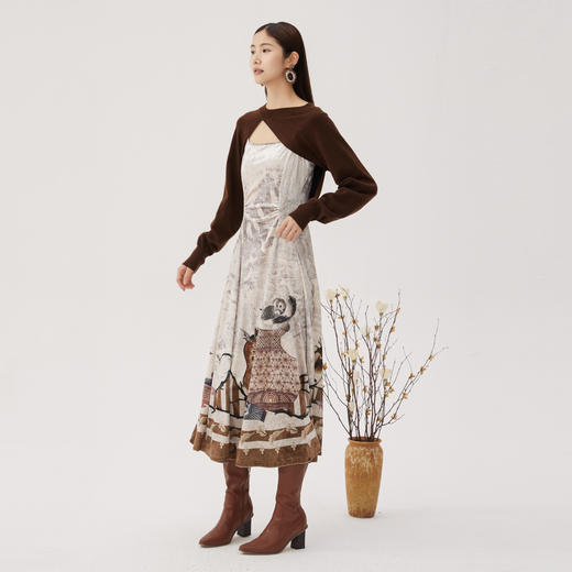 【湘绣系列】谜底两件式连衣裙2024秋款丝绒吊带裙+毛衫243GL1177 商品图1