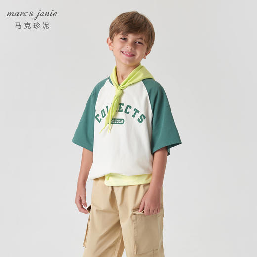 马克珍妮男童活力校园撞色插肩袖短袖T恤儿童上衣夏装新款240582 商品图2