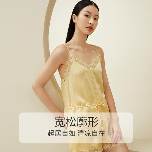 金三塔真丝吊带蕾丝短裤衣裤套100%桑蚕丝性感美背薄款睡衣女  YSFBB405 商品图2