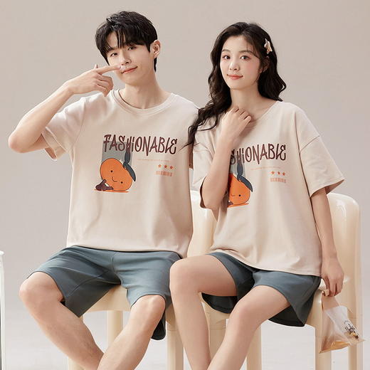 【像云朵一样软绵绵~】情侣睡衣 女夏季短袖短裤 新款套装 简约宽松男士家居服 无印可外穿睡衣-QQ 商品图1