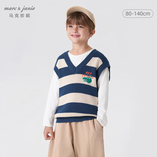 马克珍妮秋装新款 男童时尚条纹V领针织背心儿童马甲231827 商品图0