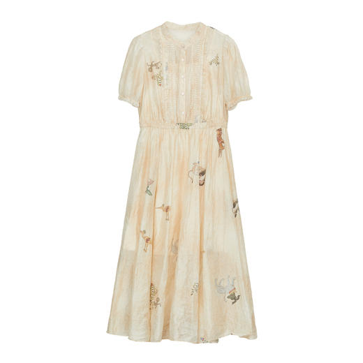 谜底印花连衣裙短袖2024秋季新品优雅气质小立领长裙243ML1080 商品图4