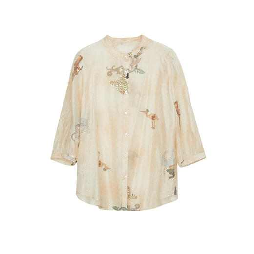 谜底湘绣印花衬衫女2024秋新品优雅气质通勤衬衣七分袖243MC1041 商品图4