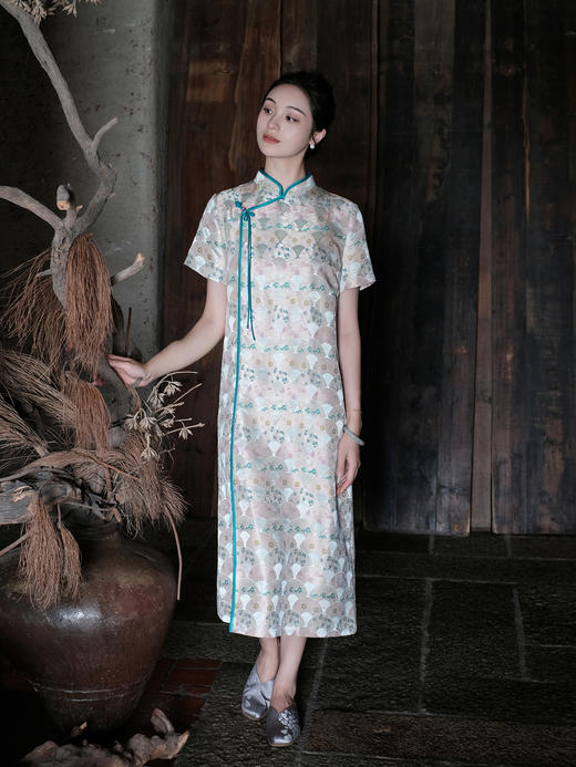 盛唐婧 |烂漫樱花真丝宋锦新中式连衣裙 商品图0