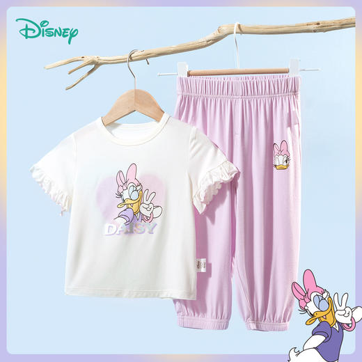 迪士尼童装女童短袖t恤九分裤套装夏季中小童天丝莫代尔两件套 商品图3