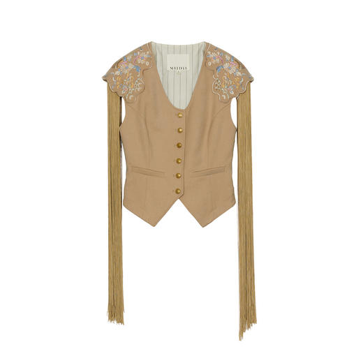 谜底特色马甲外套女士2024秋季新品复古修身肩章长流苏243MW1030 商品图4