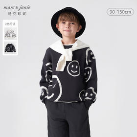 马克珍妮冬装新款 男童笑脸提花宽松圆领针织衫 儿童毛衣231830