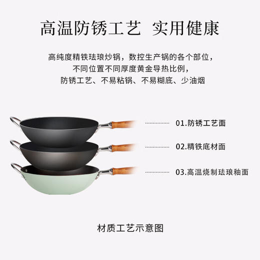 摩卡色mocarose摩卡色珐琅精铁锅升级版 炒锅家用炒菜锅无涂层燃气灶专用 商品图2