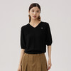 谜底V领套头针织衫短袖女2024秋新品极简风宽松亲肤上衣243MZ1266 商品缩略图0