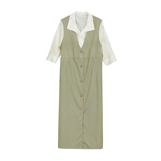 谜底两件式连衣裙分袖2024秋新品通勤风拼接翻领中长裙243ML1099 商品图4