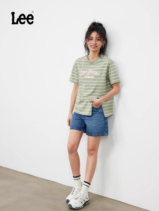 Lee夏日圆领下摆开衩条纹宽松女短袖T恤LWT002422101077 商品图3