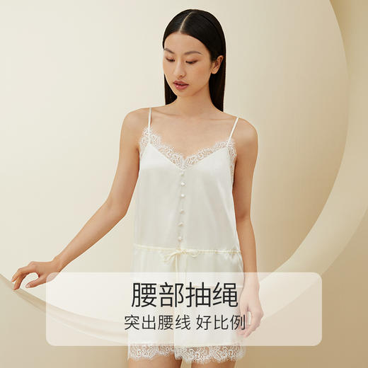 金三塔真丝吊带蕾丝短裤衣裤套100%桑蚕丝性感美背薄款睡衣女  YSFBB405 商品图3