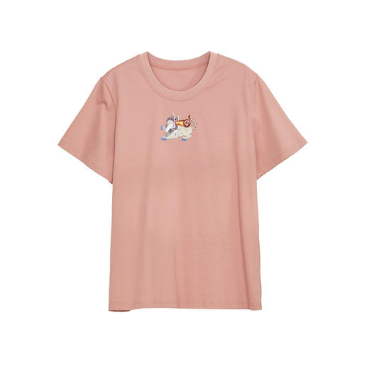 谜底简约T恤短袖女2024秋新品百搭刺绣宽松圆领纯棉上衣243MT0963 商品图4